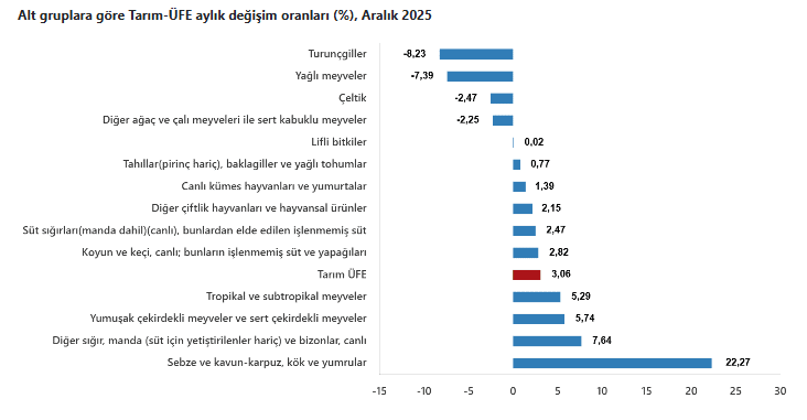 Alt gruplara göre aylık değişim oranları