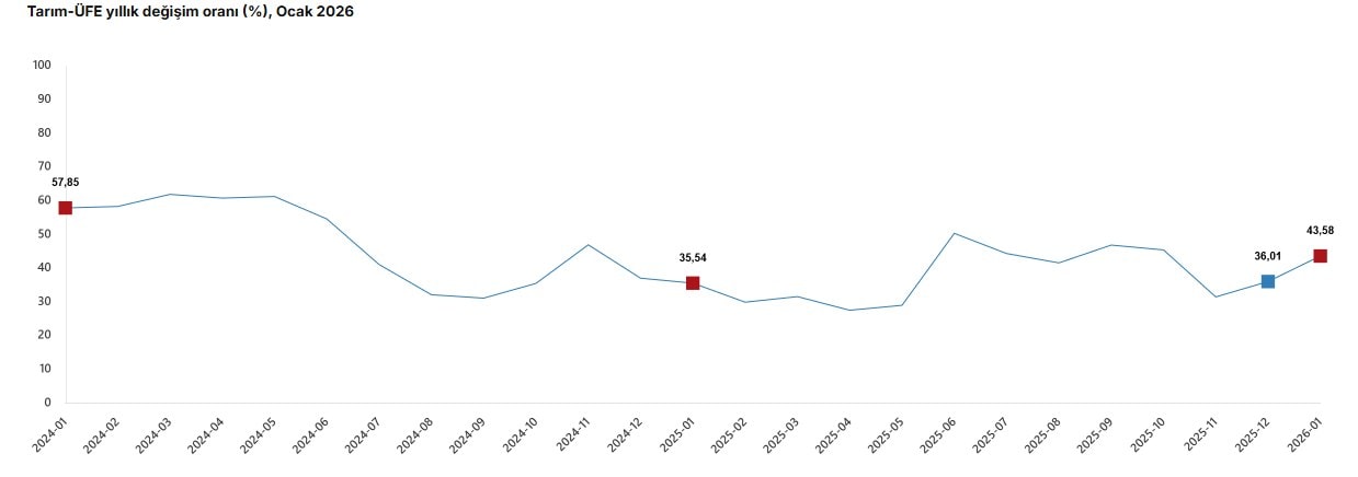 TÜİK Tarım-ÜFE Yıllık Değişim Oranı Grafiği