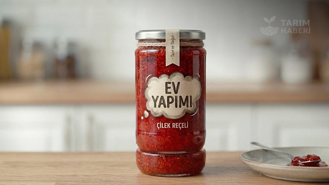 Ev yapımı etiketli çilek reçeli